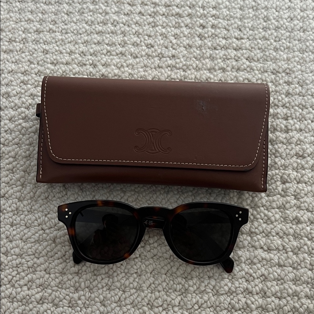 Celine Women’s Tortoise Round Sunglasses Brown Leather Sunglasses